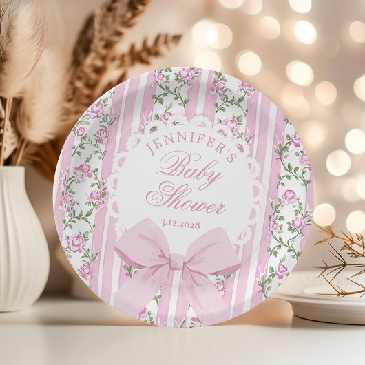 Assiettes En Carton Love Shack Coquette Blush Pink Bow Baby Shower