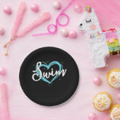 Assiettes En Carton Love Swim Team Heart Lover Blue Swimmer (Fête)