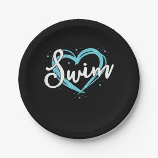 Assiettes En Carton Love Swim Team Heart Lover Blue Swimmer