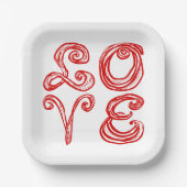 Assiettes En Carton LOVE Word Art Fabric Font Rouge Lettres (Recto)
