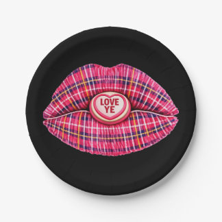 Assiettes En Carton Love Ye Scottish Tartan Kiss Lips Scotland pink