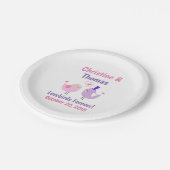 Assiettes En Carton Lovebirds mariage mignon rose violet (Angle)