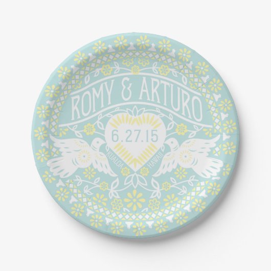 Assiettes En Carton Lovebirds Papel Picado Style Plaque Customisée (Devant)
