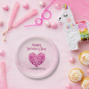Assiettes En Carton Lovely Heart Heureuse Sainte-Valentin rose Hyacint