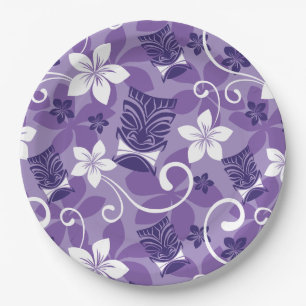 ASSIETTES EN CARTON LUAU TIKI MOTIF (PURPLE)