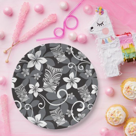 ASSIETTES EN CARTON LUAU TIKI PATTERN (CHARCOAL) (Fête)