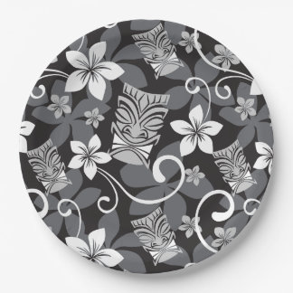 ASSIETTES EN CARTON LUAU TIKI PATTERN (CHARCOAL)
