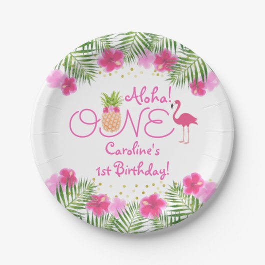 Assiettes En Carton Luau Tropical Floral Girl 1er anniversaire (Devant)