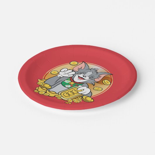 Assiettes En Carton Lucky Cat Jerry Avec Sycees Or (Angle)