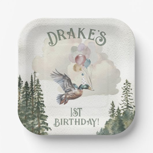 Assiettes En Carton Lucky Duck 1ère fête d'anniversaire (Recto)