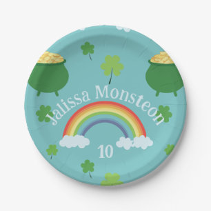 Assiettes En Carton Lucky Green Shamrock coloré Rainbow Pot or