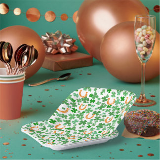 Assiettes En Carton Lucky Horseshoe Four Leaf Clover St Patrick's Day