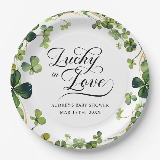 Assiettes En Carton Lucky in Love Fête des mariées Shamrock vert (Devant)