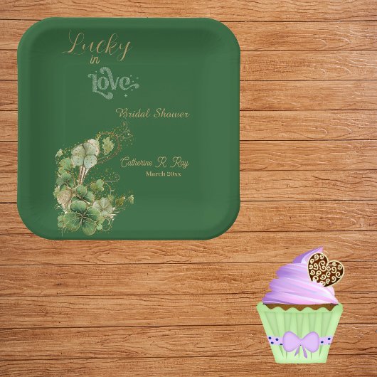 Assiettes En Carton Lucky in Love Gold Shimmer Shamrock Fête des marié
