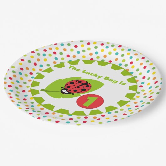 Assiettes En Carton Lucky Ladybug 1er Plaques papier d'anniversaire (Angle)
