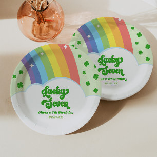 Assiettes En Carton Lucky Seven Rainbow Cloches 7e fête d'anniversaire