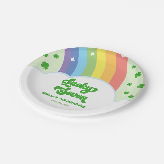Assiettes En Carton Lucky Seven Rainbow Cloches 7e fête d'anniversaire (Angle)
