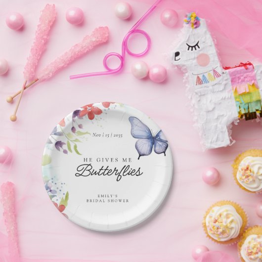 Assiettes En Carton Lui me donne des papillons Salle de Mariage (Fête)