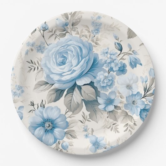 Assiettes En Carton Lumière Artistique Pastel Roses Bleus (Devant)