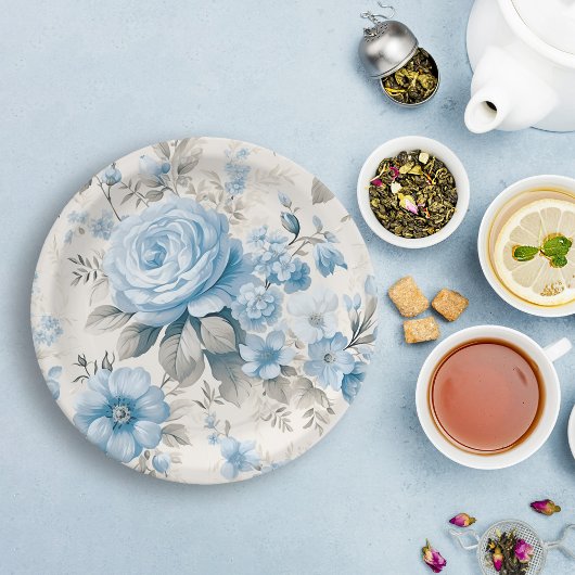 Assiettes En Carton Lumière Artistique Pastel Roses Bleus