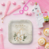 Assiettes En Carton Lumière aux chandelles or et blanc (Fête)