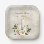 Assiettes En Carton Lumière aux chandelles or et blanc (Recto)