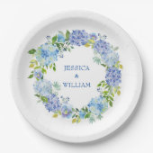 Assiettes En Carton Lumière Blue Hydrangeas Fête de Mariage Floral (Devant)