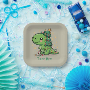 Assiettes En Carton Lumière de dinosaure de Noël Fête drôle Rex d'arbr