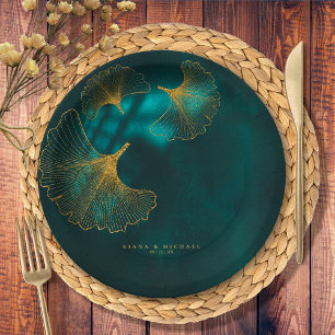 Assiettes En Carton Lumière de la lune Mariage2 Emerald Green ID881