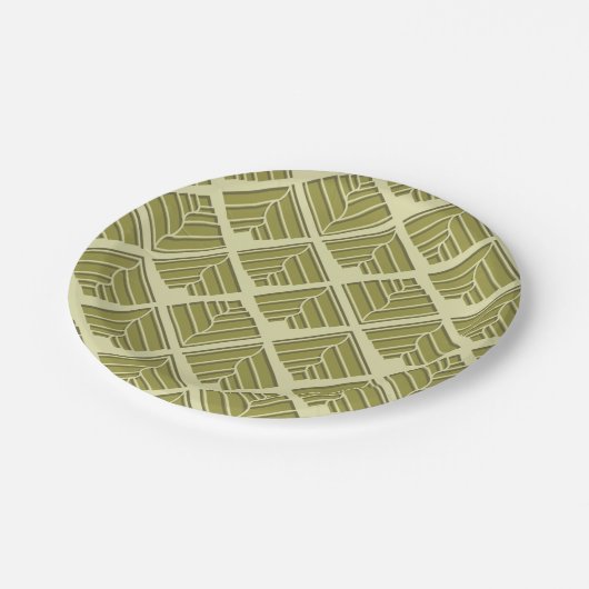 Assiettes En Carton Lumière Motif carré feuille or Lime (Angle)