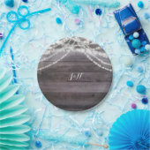 Assiettes En Carton Lumières à cordes blanches & Bois rustique (Fête)