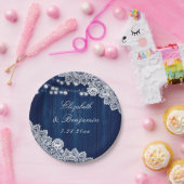 Assiettes En Carton Lumières à dentelle en bois rustique bleu marine (Fête)