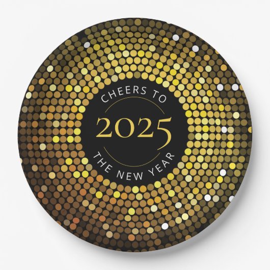 Assiettes En Carton Lumières de cercle scintillantes Nouvel An (Devant)
