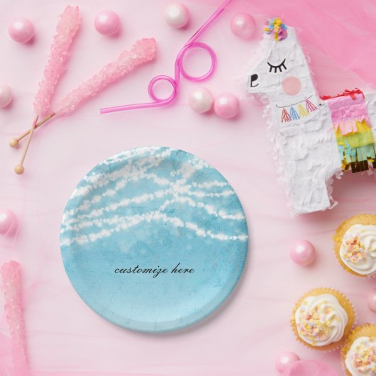 Assiettes En Carton Lumières de chaîne célestes bleues Mariage rustiqu (Fête)