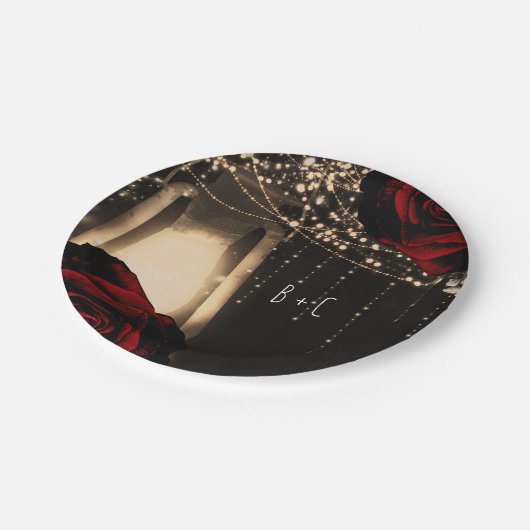 Assiettes En Carton Lumières de lanterne Rustic Glow Roses rouges fonc (Angle)