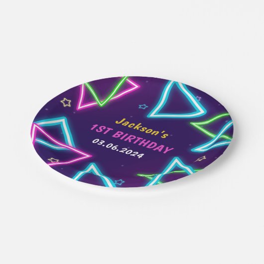 Assiettes En Carton Lumières de Neon lumineux Merci fête d'anniversair (Angle)