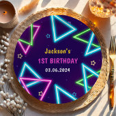 Assiettes En Carton Lumières de Neon lumineux Merci fête d'anniversair