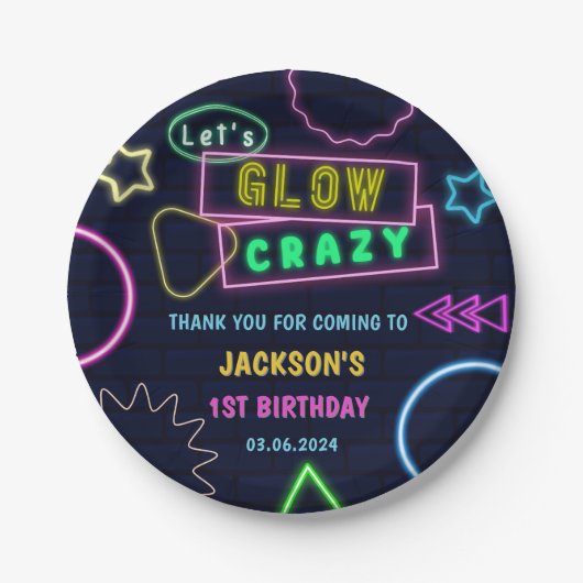 Assiettes En Carton Lumières de Neon lumineux Merci fête d'anniversair (Devant)