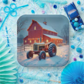 Assiettes En Carton Lumières de Noël dans une grange rouge (Fête)