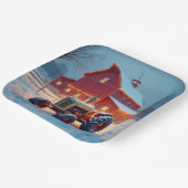 Assiettes En Carton Lumières de Noël dans une grange rouge (Angulaire)