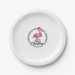 Assiettes En Carton Lumières de Noël Flamant Rose Fêtes