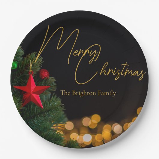 Assiettes En Carton Lumières dorées Joyeux Noël moderne (Devant)