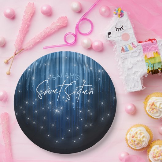 Assiettes En Carton Lumières en cascade Sweet 16 Blue ID790 (Fête)