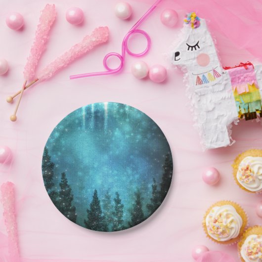 Assiettes En Carton Lumières étoilées Mariage campagnard de pins rusti (Fête)