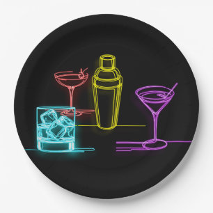 Assiettes En Carton Lumières néon colorées Cocktails 21e Anniversaire