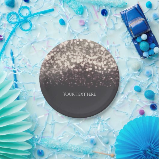 Assiettes En Carton Lumières scintillantes Romantique Gris Mariage mod (Fête)