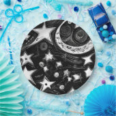 Assiettes En Carton Lune Abstraite Et Étoiles (Fête)