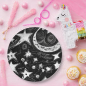 Assiettes En Carton Lune Abstraite Et Étoiles (Fête)