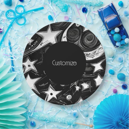 Assiettes En Carton Lune Abstraite Personnalisée Et Étoiles (Fête)