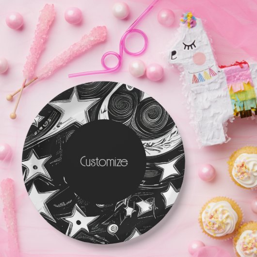 Assiettes En Carton Lune Abstraite Personnalisée Et Étoiles (Fête)